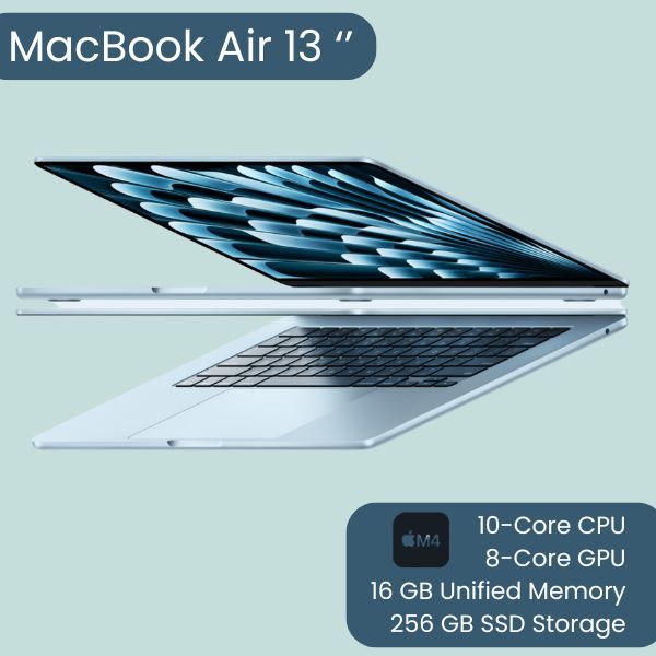 Macbook Air 13-inch: Apple M4 chip with 10-core CPU and 8-core GPU, 16GB, 256GB SSD - Silver