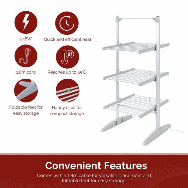 Rediffusion Compact 3 Tier Heated Clothes Airer With Cover