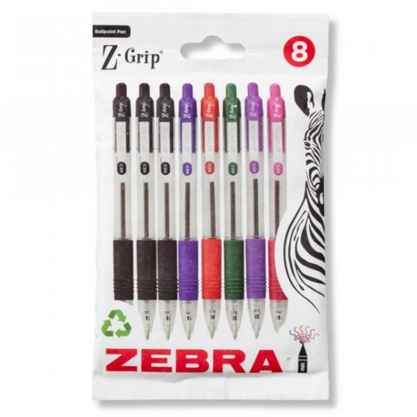  Z-Grip Ballpoint 8 Pack Assorted 1 x Blue, Violet, Pink, Green, Red, 3 x Black ...